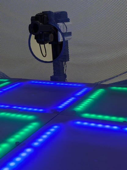 A close up of the Fastpong tiles and robot