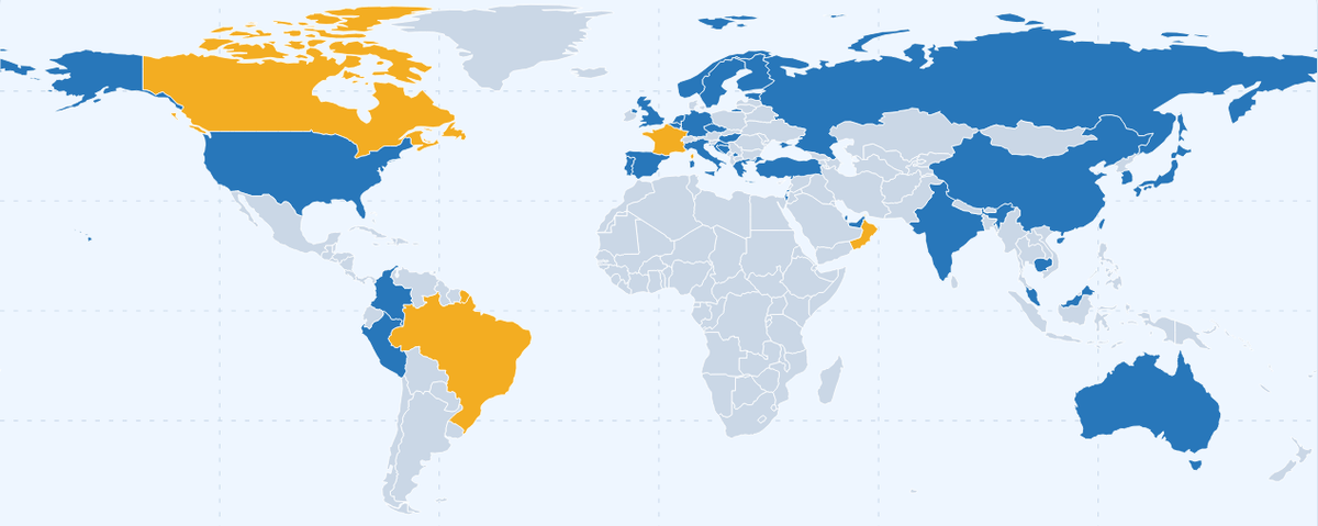 World map showing which federations and countries use Fastpong
