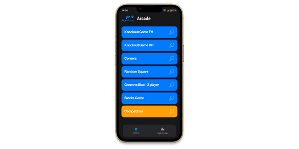 A smartphone showing the simplified Arcade Mode in the Fastpong mobile app