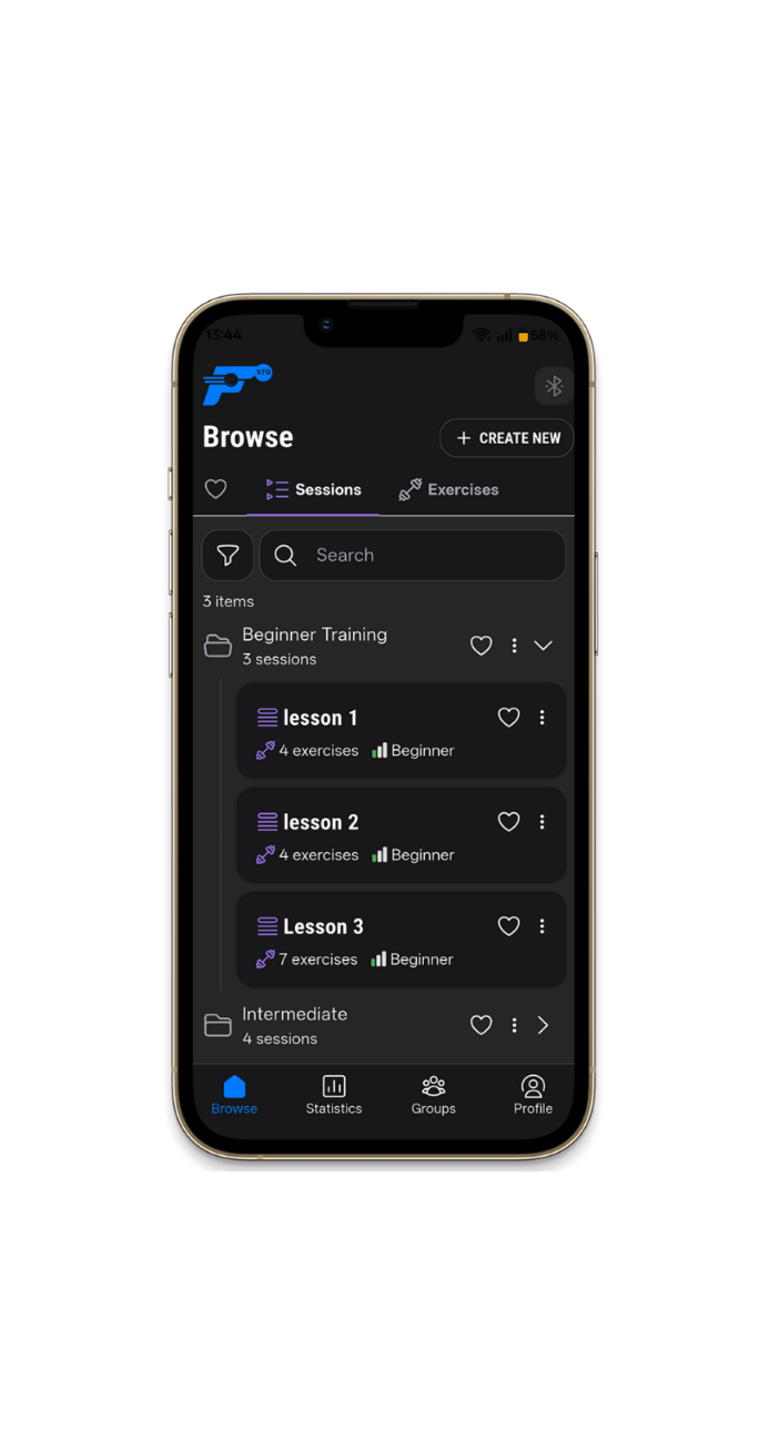 A smartphone showing lesson selection in the Fastpong mobile app.
