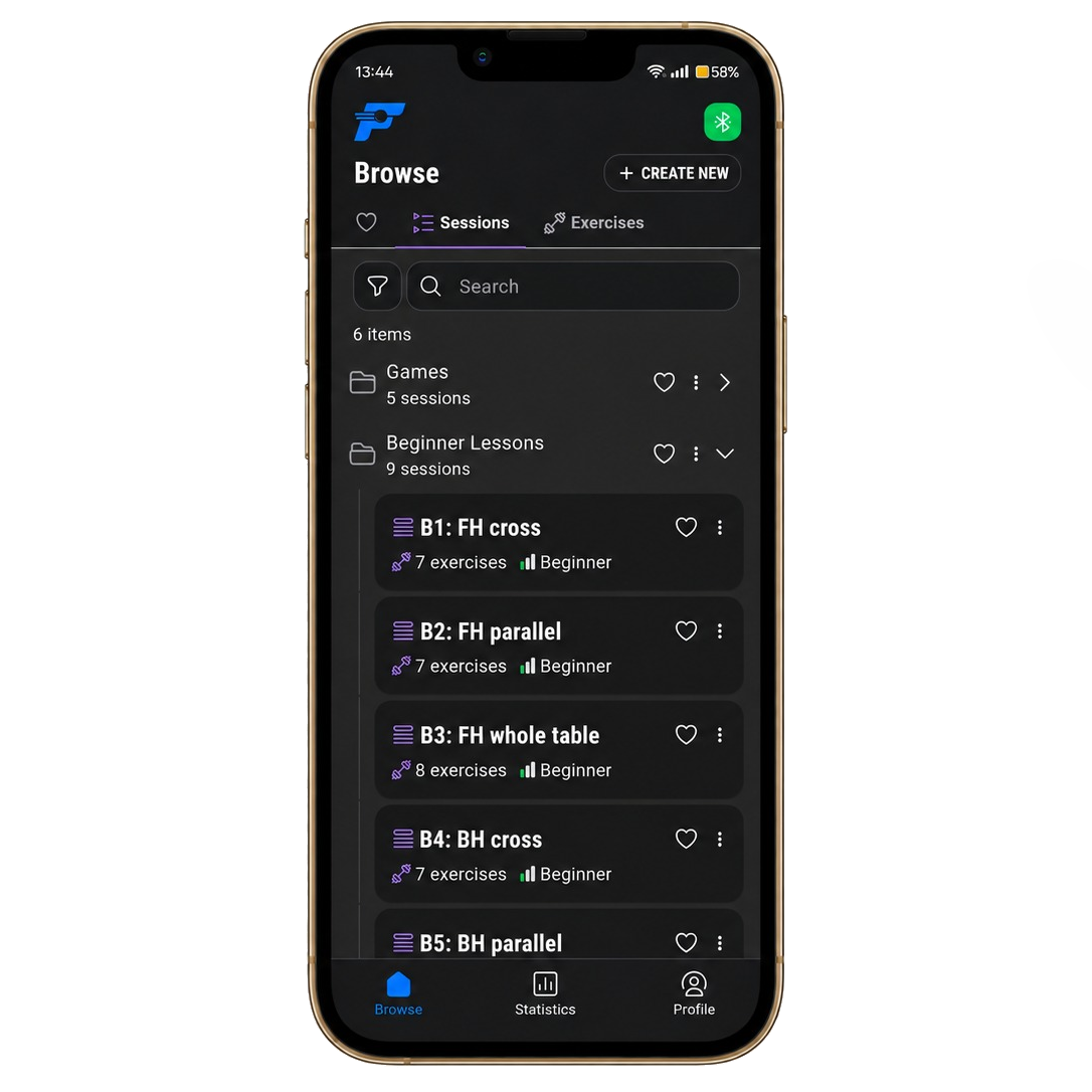 Fastpong mobile app screenshot showing some of the lessons available on the app.